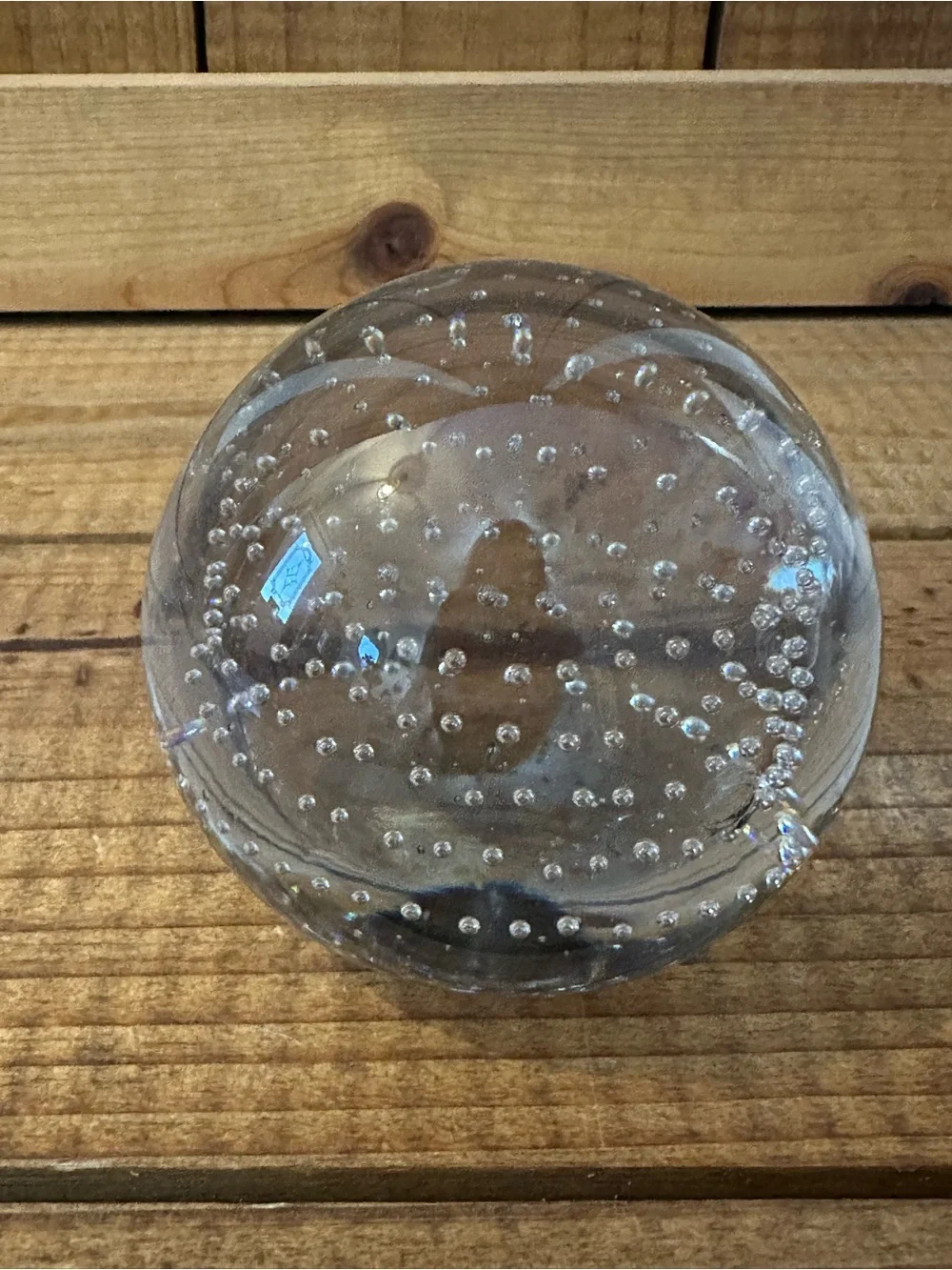 Clear Bubble Glass Paperweight -
